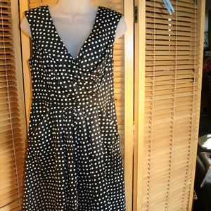 Jessica Simpson Dress Black with White Spots and Plunging Neckline Size 8